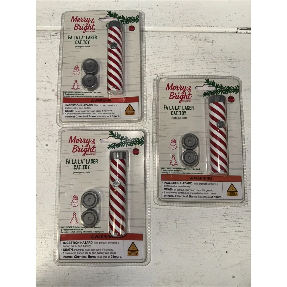 Lot Of 3 Fa La La Laser Cat Toy‎ Holiday Stripes 3interchangeable Tips + Battery